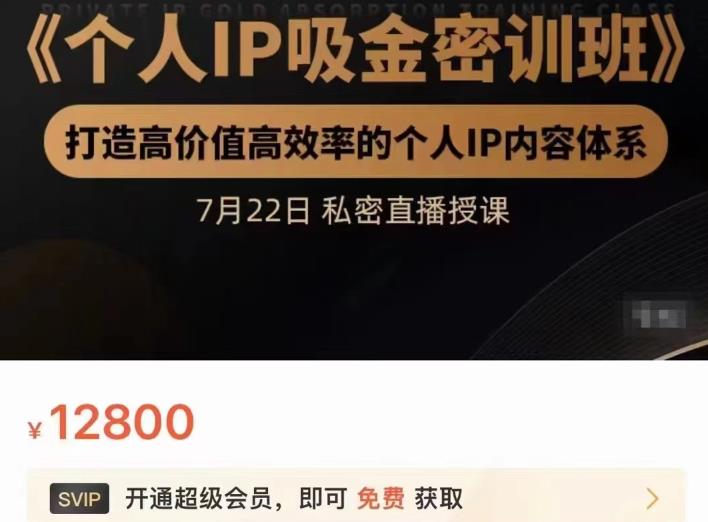 个人IP吸金密训班,打造高价值高效率的个人IP内容体系(价值12800元)-黑猫轻创业