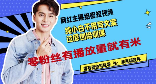网红主播绝密短视频，纯小白不用写文案过原创培训课，零粉丝有播放量就有米-黑猫轻创业