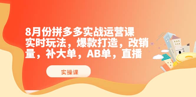 8月份拼多多实战运营课,实时玩法,爆款打造,改销量,补大单,AB单,直播-黑猫轻创业