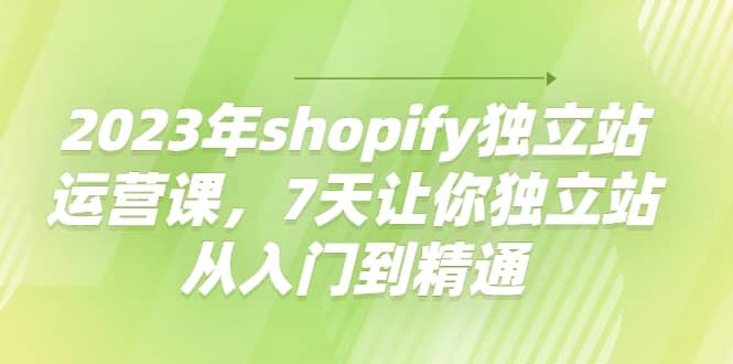 2023年shopify独立站运营课，7天让你独立站从入门到精通-黑猫轻创业