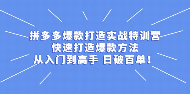拼多多爆款打造实战特训营：快速打造爆款方法，从入门到高手 日破百单-黑猫轻创业