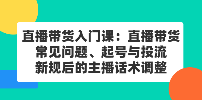 直播带货入门课:直播带货常见问题、起号与投流、新规后的主播话术调整-黑猫轻创业