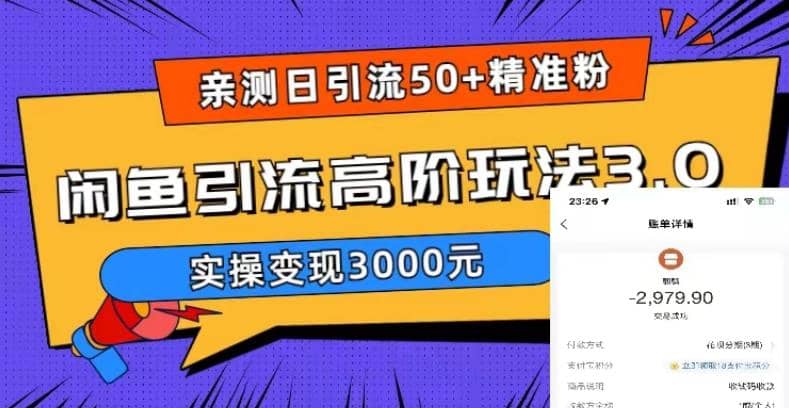 实测日引50 精准粉,闲鱼引流高阶玩法3.0,实操变现3000元-黑猫轻创业