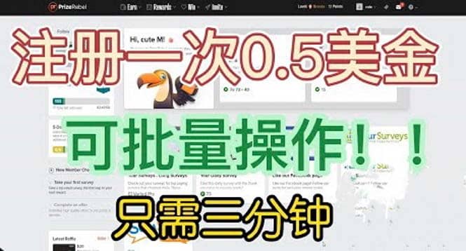 国外项目注册一次0.5美金 只需三分钟无脑操作 可批量放大 小白工作室福利-黑猫轻创业