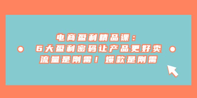 电商 盈利精品课:6大盈利 密码让产品更好卖,流量是刚需!爆款是刚需-黑猫轻创业