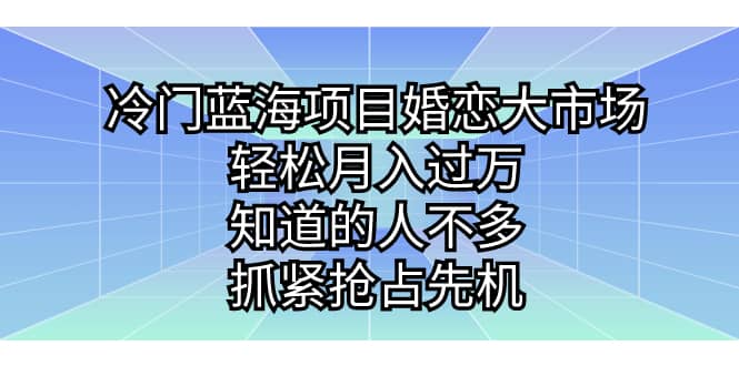 冷门蓝海项目婚恋大市场,轻松月入过万,知道的人不多,抓紧抢占先机-黑猫轻创业