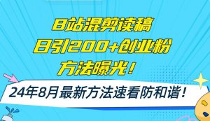 B站混剪读稿日引200+创业粉方法4.0曝光，24年8月最新方法Ai一键操作 速...-黑猫轻创业