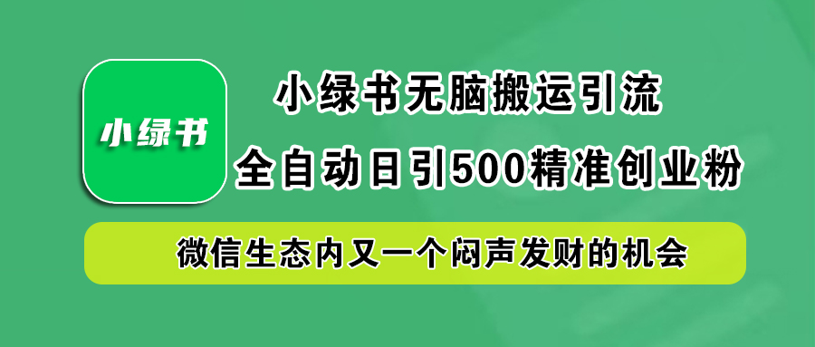 小绿书小白无脑搬运引流，全自动日引500精准创业粉，微信生态内又一个闷声发财的机会-黑猫轻创业