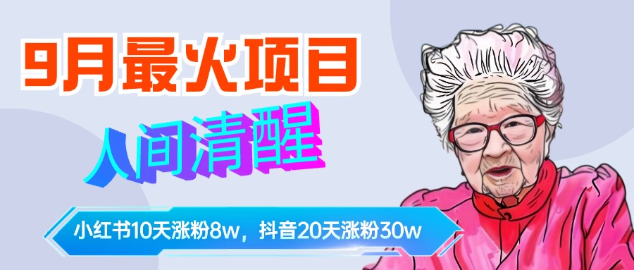 9月最火项目，人间清醒柒奶奶，10天小红薯涨粉8w+，单篇笔记报价1400.-黑猫轻创业