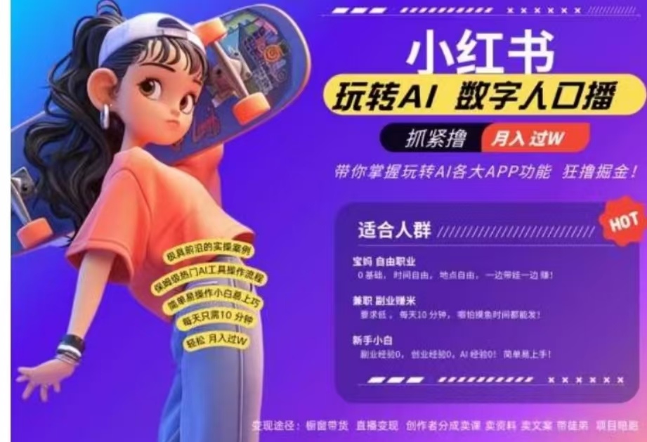 小红书数字人暴力起号，AI改写文案，流量火爆月入破W轻松拿捏，再也不用费劲录口播-黑猫轻创业