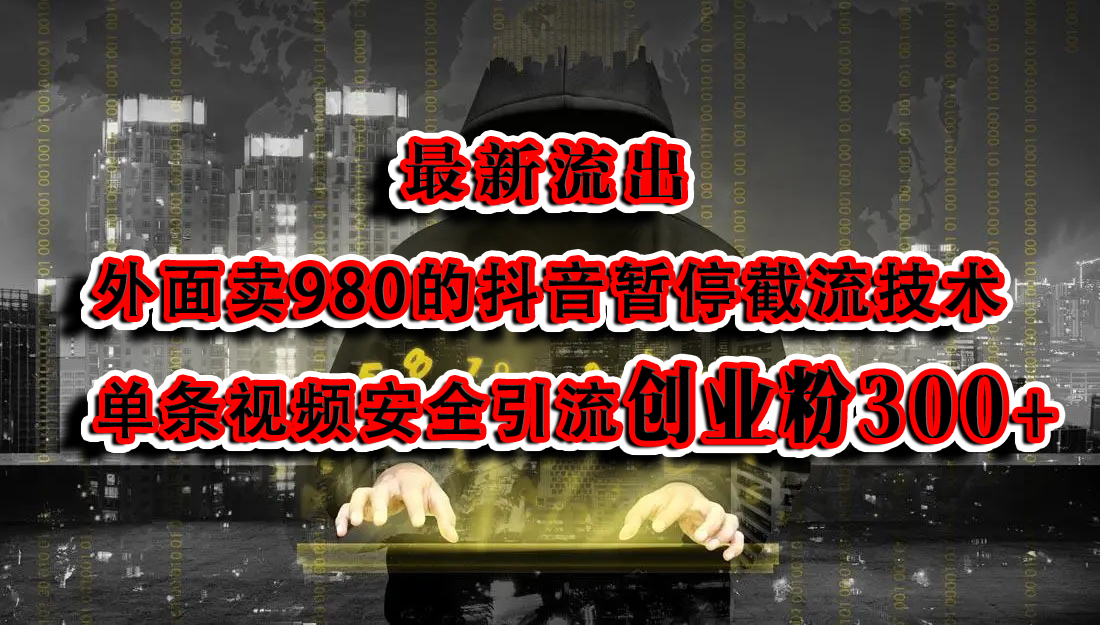 最新流出：外面卖980的抖音暂停截流技术单条视频安全引流创业粉300+-黑猫轻创业