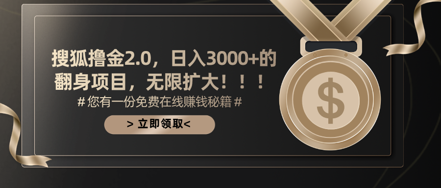 搜狐撸金2.0,日入3000+,可无限扩大的翻身项目。-黑猫轻创业