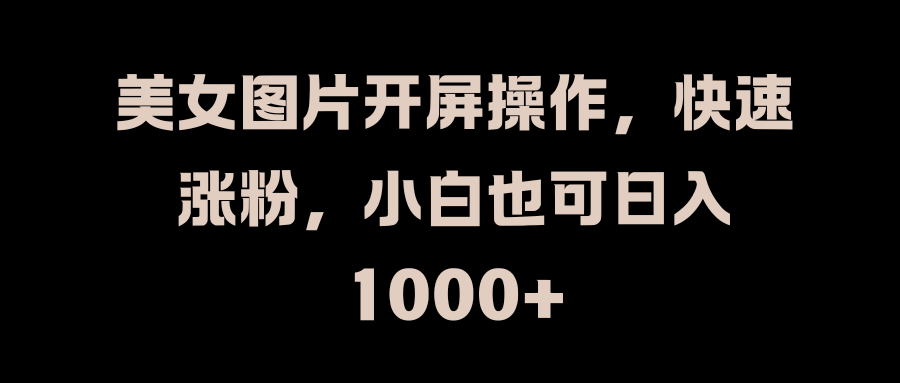 美女图片开屏操作，快速涨粉，小白也可日入1000+-黑猫轻创业