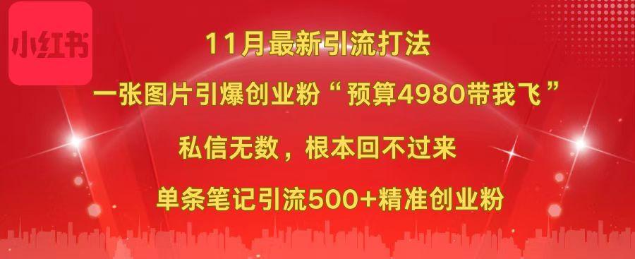 小红书11月最新图片打法,一张图片引爆创业粉“预算4980带我飞”,私信无数,根本回不过来,单条笔记引流500+精准创业粉-黑猫轻创业