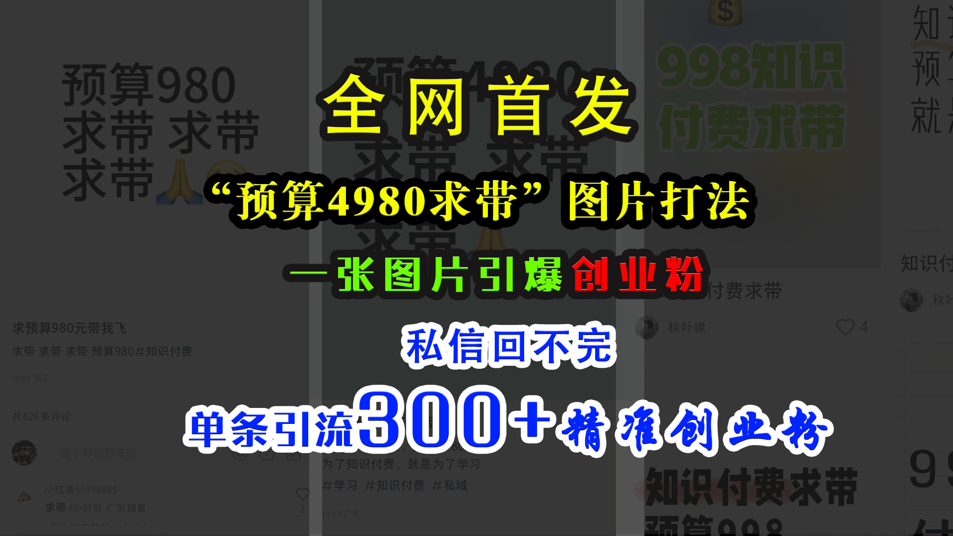 小红书“预算4980带我飞”图片打法，一张图片引爆创业粉，私信回不完，单条引流300+精准创业粉-黑猫轻创业
