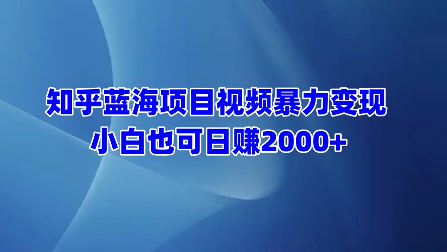 知乎蓝海项目视频暴力变现 小白也可日赚2000+-黑猫轻创业