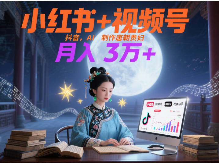 小红书+视频号+抖音，AI轻松制作唐朝贵妇IP，毒鸡汤、励志、减肥瘦身、养生赛道轻松切入，每天30分钟，轻松产出N条，月入3万+ -黑猫轻创业