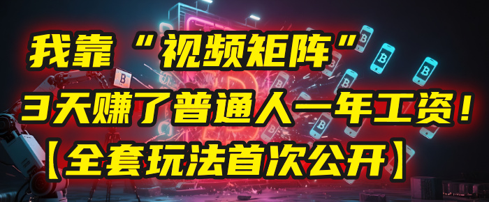 我靠“视频矩阵”，3天赚了普通人一年工资！【全套玩法首次公开】-黑猫轻创业