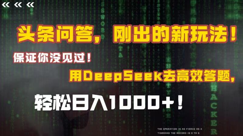 头条问答,刚出的新玩法!保证你没见过!结合Deepseek高效答题,轻松日入1000+-黑猫轻创业