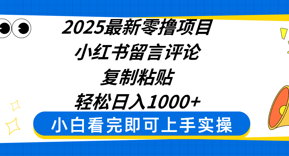 2025最新零撸项目,小红书留言评论,复制粘贴即可赚钱,轻松日入1000+-黑猫轻创业