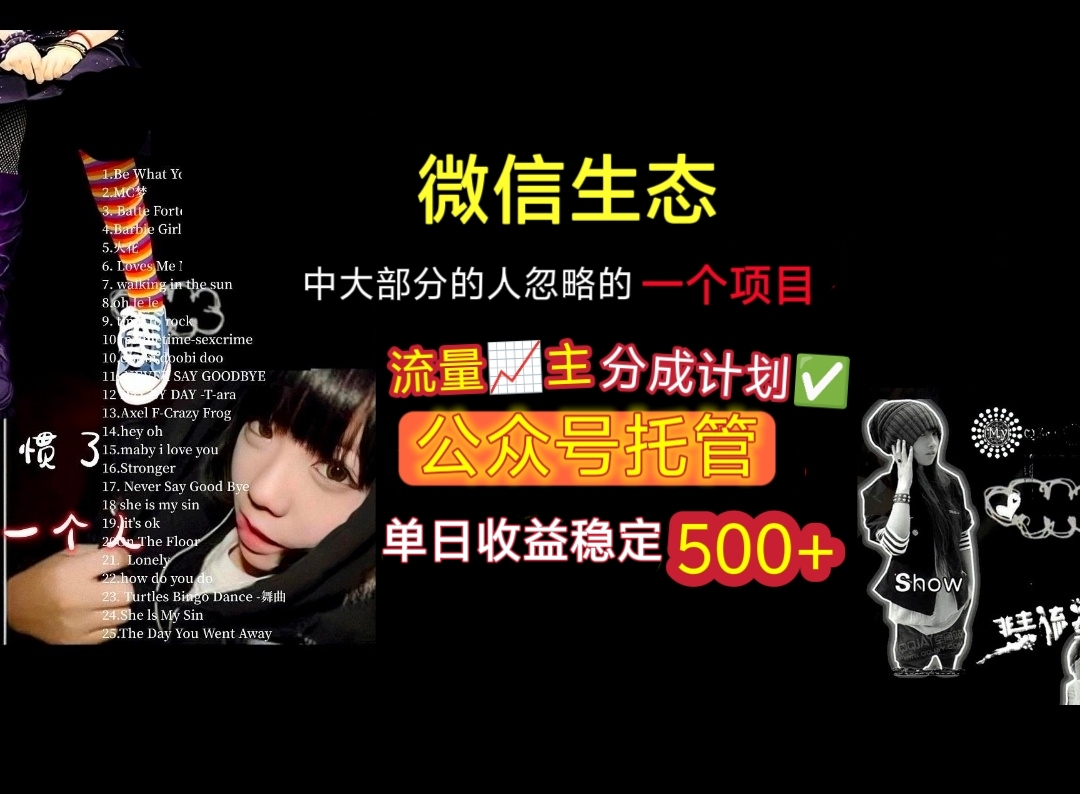 微信生态中大部分人忽略的一个项目,流量主分成计划,公众号托管,单日稳定收益500+-黑猫轻创业