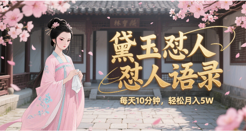 林黛玉怼人语录 怼人鸡汤 AI产出图片视频文案 每天十分钟 附提示词文案库 带书 带素材 带提示词 带虚拟资料 带徒弟 创作者分成 月入5W+-黑猫轻创业