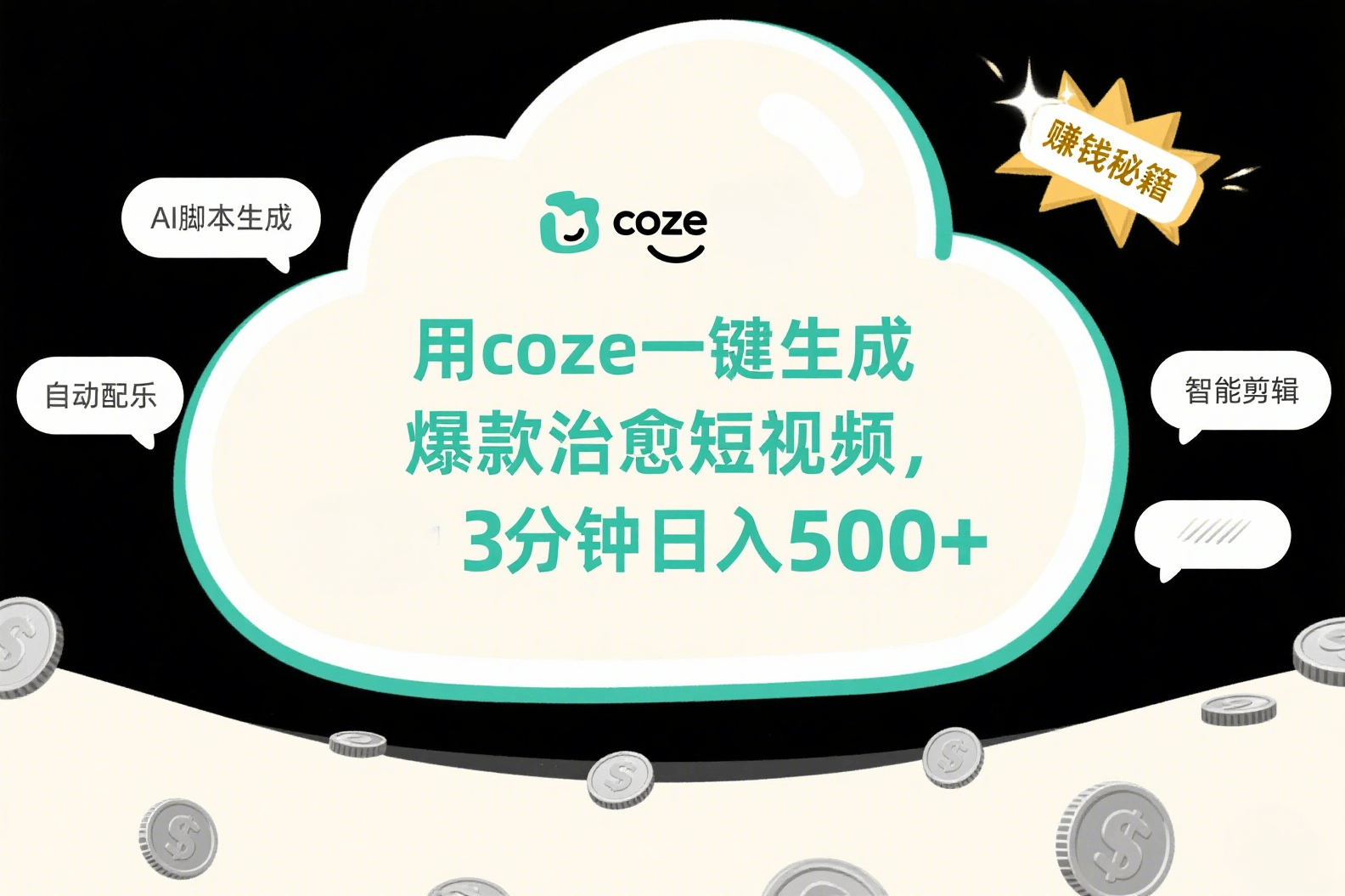 用coze一键生成爆款治愈短视频，3分钟日入500+-黑猫轻创业