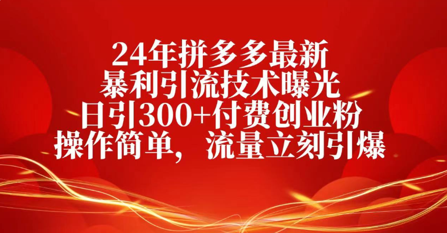 25年拼多多最新暴利引流技术曝光、日引300+付费创业粉操作简单，流量立刻引爆-黑猫轻创业
