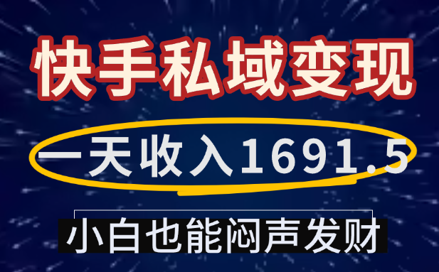 一天收入1691.5，快手私域变现，小白也能闷声发财-黑猫轻创业