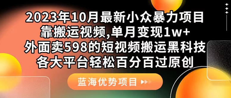 外面卖598的10月最新短视频搬运黑科技,各大平台百分百过原创 靠搬运月入1w-黑猫轻创业