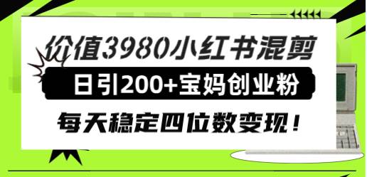 价值3980小红书混剪日引200 宝妈创业粉，每天稳定四位数变现！-黑猫轻创业