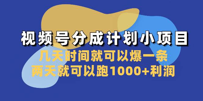 视频号分成计划小项目：几天时间就可以爆一条，两天就可以跑1000 利润-黑猫轻创业