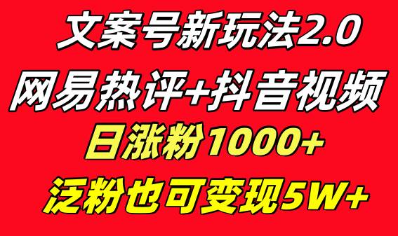 文案号新玩法 网易热评 抖音文案 一天涨粉1000  多种变现模式 泛粉也可变现-黑猫轻创业