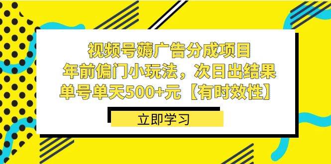 视频号薅广告分成项目，年前偏门小玩法，次日出结果，单号单天500 元【有时效性】-黑猫轻创业