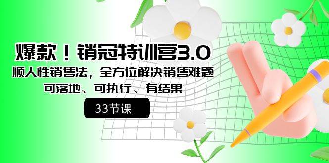 爆款!销冠特训营3.0之顺人性销售法,全方位解决销售难题、可落地、可执行、有结果-黑猫轻创业