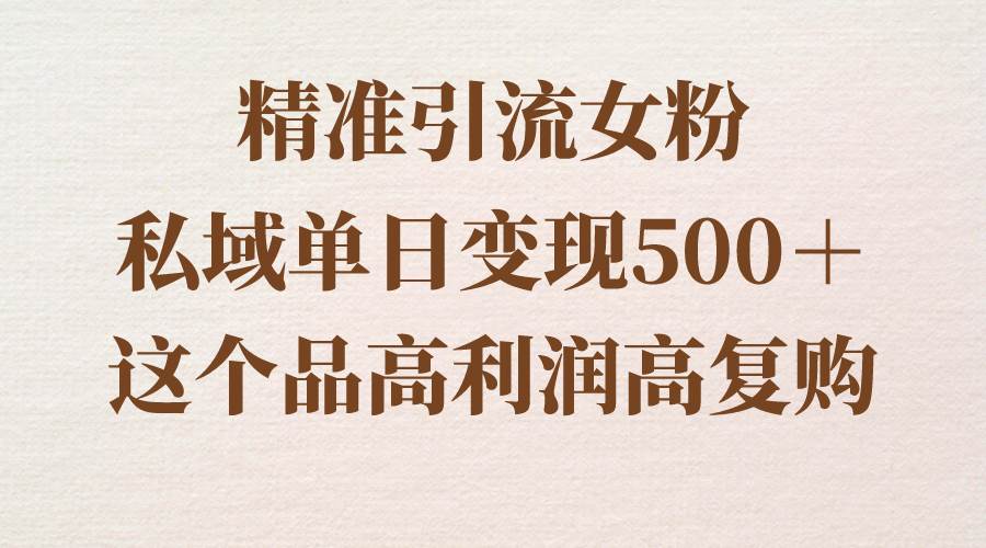 精准引流女粉,私域单日变现500+,高利润高复购,保姆级实操教程分享-黑猫轻创业