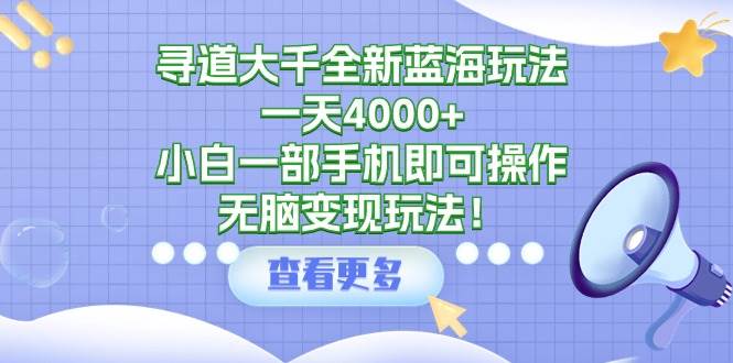 寻道大千全新蓝海玩法,一天4000+,小白一部手机即可操作,无脑变现玩法!-黑猫轻创业