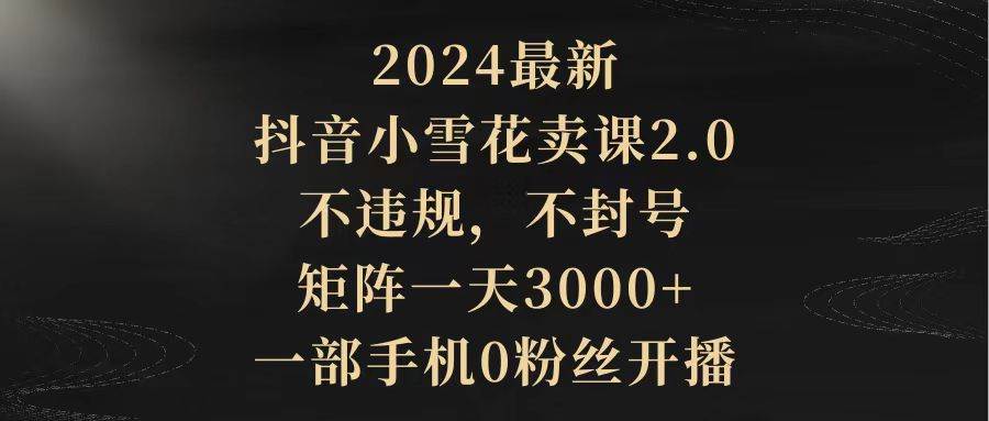 2024最新抖音小雪花卖课2.0 不违规 不封号 矩阵一天3000+一部手机0粉丝开播-黑猫轻创业