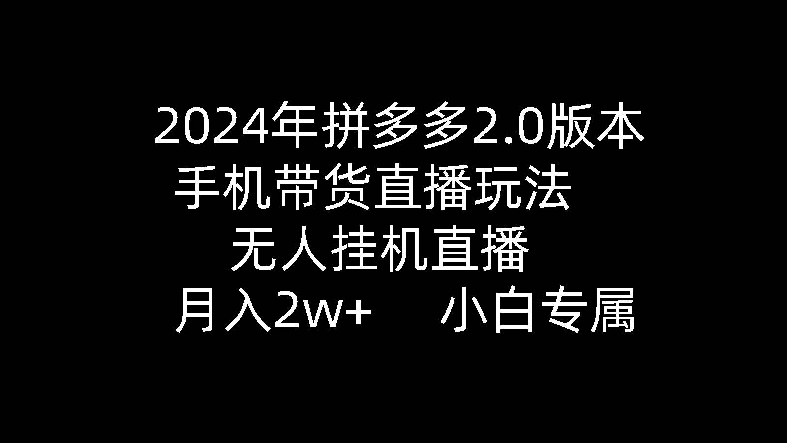 2024年拼多多2.0版本，手机带货玩法，无人挂机直播， 月入2w+-黑猫轻创业