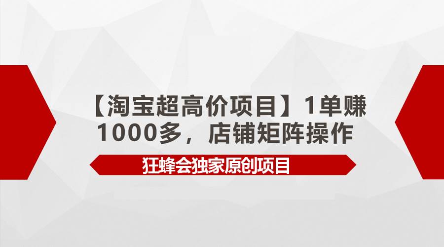 【淘宝超高价项目】1单赚1000多，店铺矩阵操作-黑猫轻创业