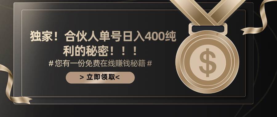 合伙人广告撸金最新玩法，每天单号400纯利-黑猫轻创业