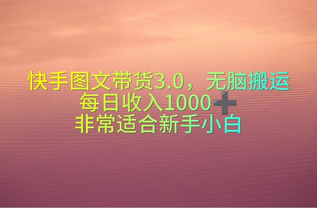 快手图文带货3.0，无脑搬运，每日收入1000＋，非常适合新手小白-黑猫轻创业