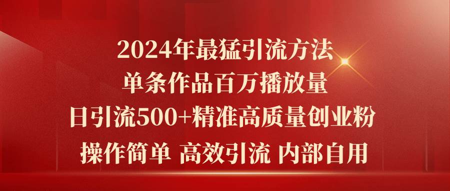 2024年最猛暴力引流方法,单条作品百万播放 单日引流500+高质量精准创业粉-黑猫轻创业