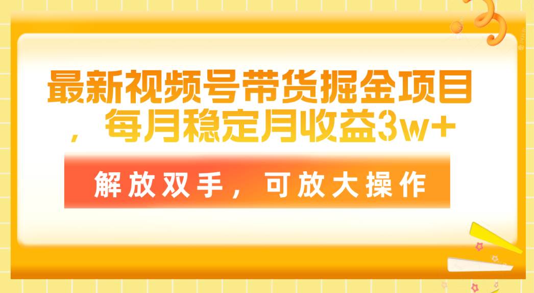 最新视频号带货掘金项目，每月稳定月收益3w+，解放双手，可放大操作-黑猫轻创业