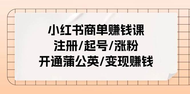 小红书商单赚钱课：注册/起号/涨粉/开通蒲公英/变现赚钱（25节课）-黑猫轻创业