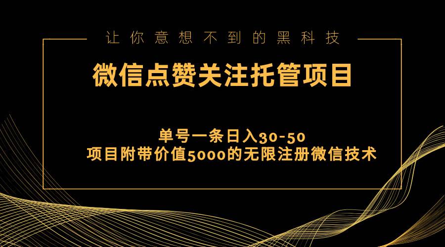 视频号托管点赞关注，单微信30-50元，附带价值5000无限注册微信技术-黑猫轻创业