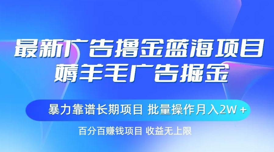 最新广告撸金蓝海项目,薅羊毛广告掘金 长期项目 批量操作月入2W+-黑猫轻创业
