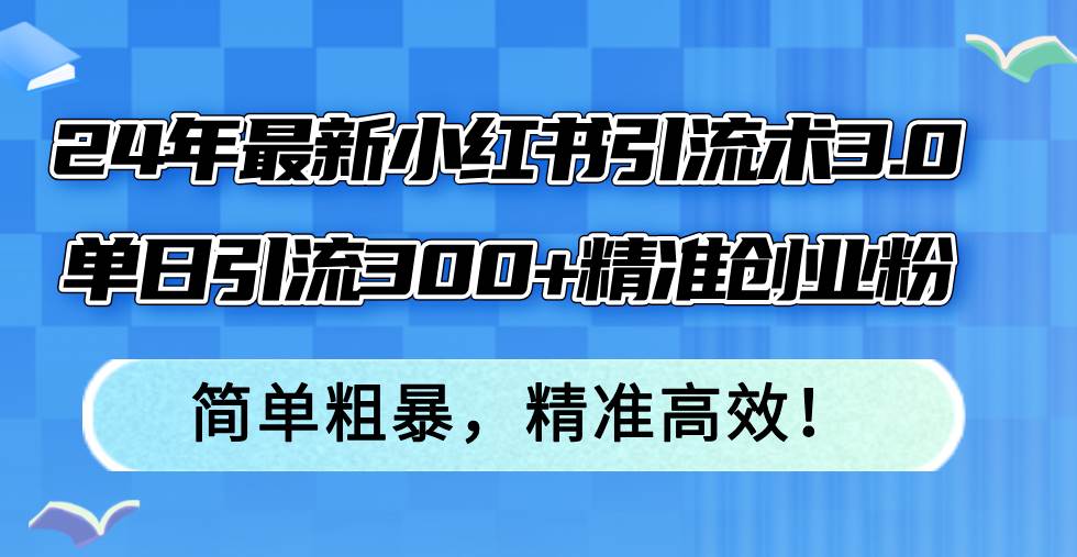 24年最新小红书引流术3.0，单日引流300+精准创业粉，简单粗暴，精准高效！-黑猫轻创业