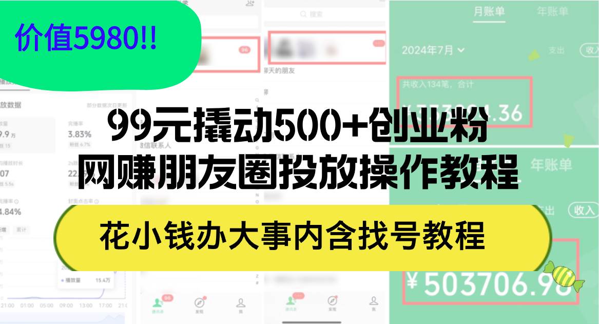 99元撬动500+创业粉,网赚朋友圈投放操作教程价值5980!花小钱办大事内...-黑猫轻创业